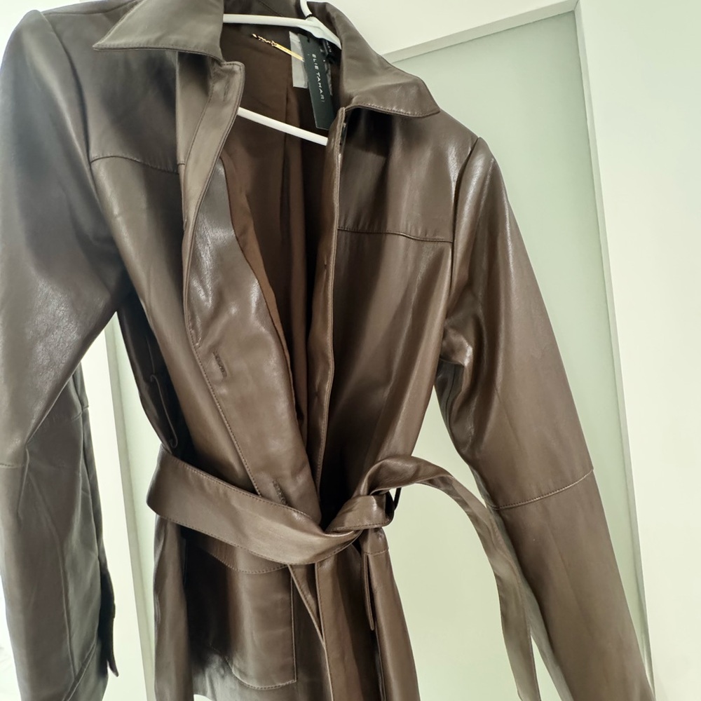 ELIE TAHARI
Belted Faux Leather Shirt Jacket Women's Brown vegan Jacket size xs - Picture 2 of 9